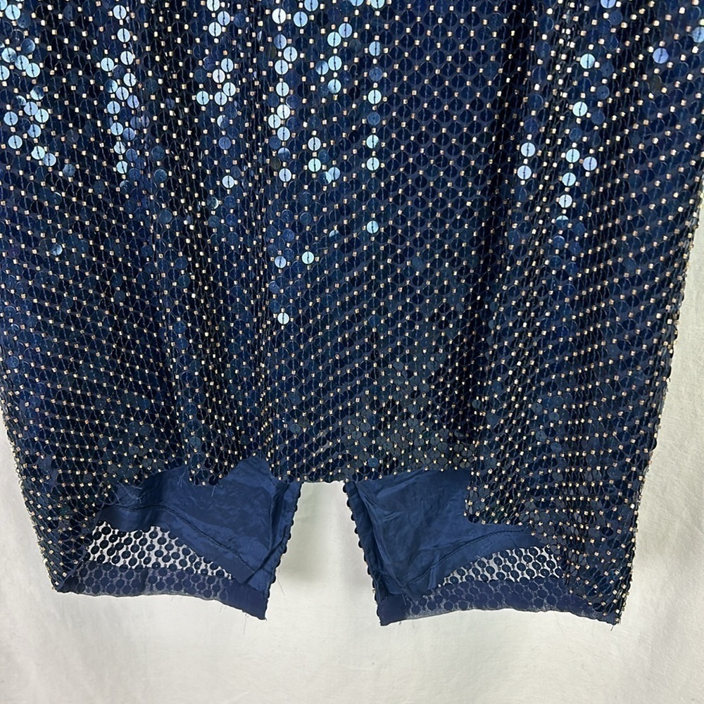 OLEG CASSINI BlackTie Navy Blue & Gold Silk Shimmery Dress W/Beads & Seq… - Picture 6 of 9